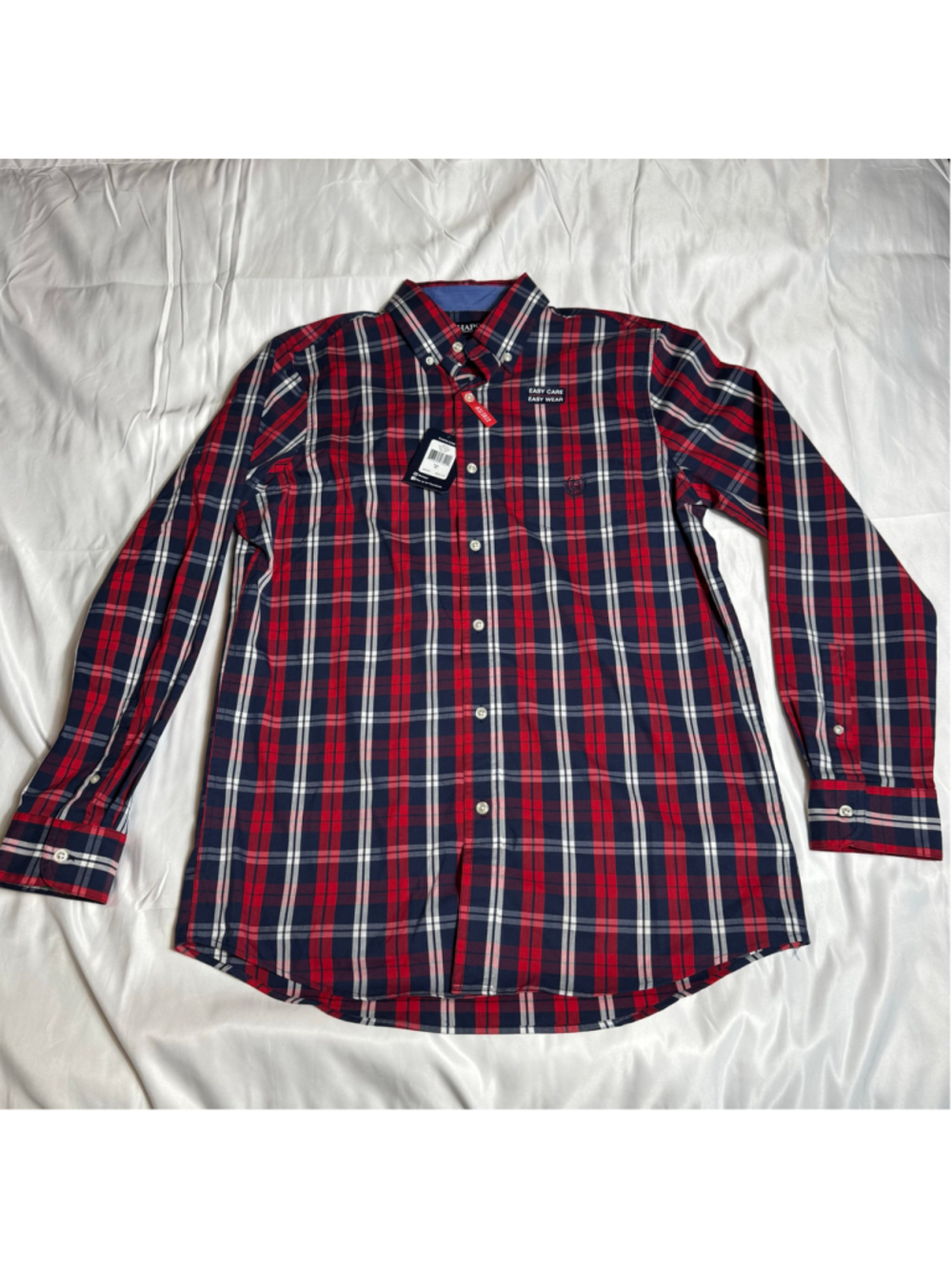 Men's Chaps Plaid Casual Button Down Shirt, Medium, Red and Blue